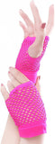 1 Pair Fishnet Gloves Fingerless Wrist Length 70s 80s Costume Party - Hot Pink - Next Deals AU