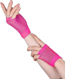 1 Pair Fishnet Gloves Fingerless Wrist Length 70s 80s Costume Party - Hot Pink - Next Deals AU