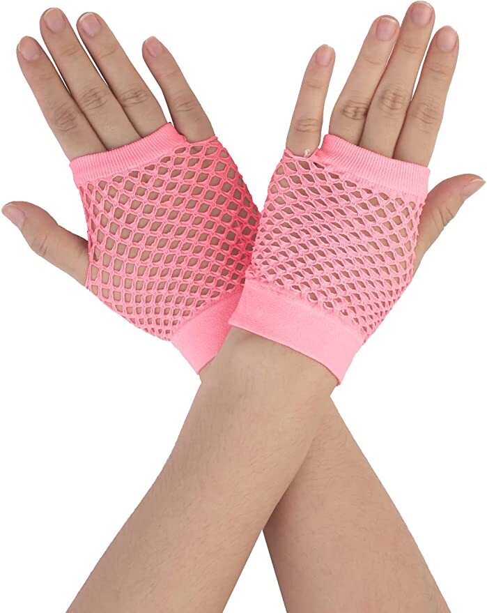 1 Pair Fishnet Gloves Fingerless Wrist Length 70s 80s Costume Party - Light Pink - Next Deals AU