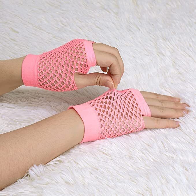1 Pair Fishnet Gloves Fingerless Wrist Length 70s 80s Costume Party - Light Pink - Next Deals AU
