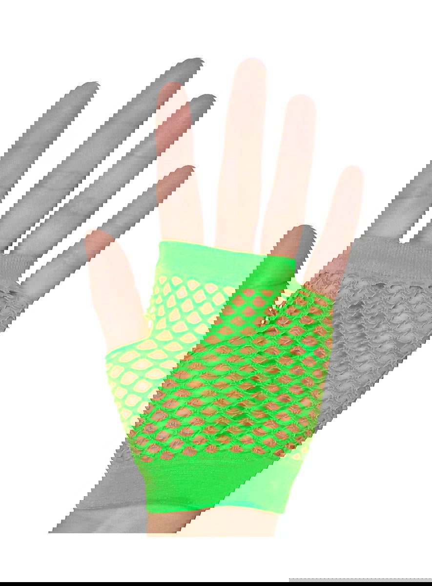 1 Pair Fishnet Gloves Fingerless Wrist Length 70s 80s Costume Party - Neon Green - Next Deals AU