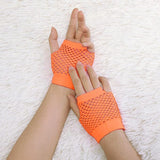 1 Pair Fishnet Gloves Fingerless Wrist Length 70s 80s Costume Party - Orange - Next Deals AU