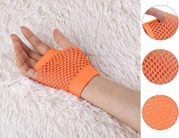 1 Pair Fishnet Gloves Fingerless Wrist Length 70s 80s Costume Party - Orange - Next Deals AU