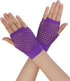 1 Pair Fishnet Gloves Fingerless Wrist Length 70s 80s Costume Party - Purple - Next Deals AU