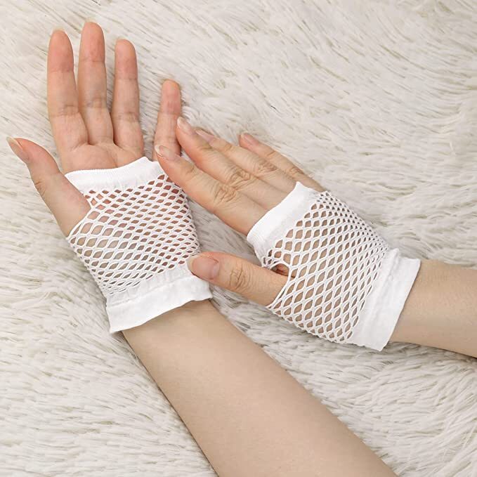 1 Pair Fishnet Gloves Fingerless Wrist Length 70s 80s Costume Party Dance -White - Next Deals AU