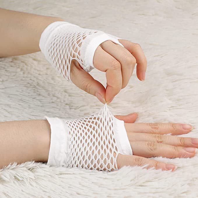 1 Pair Fishnet Gloves Fingerless Wrist Length 70s 80s Costume Party Dance -White - Next Deals AU