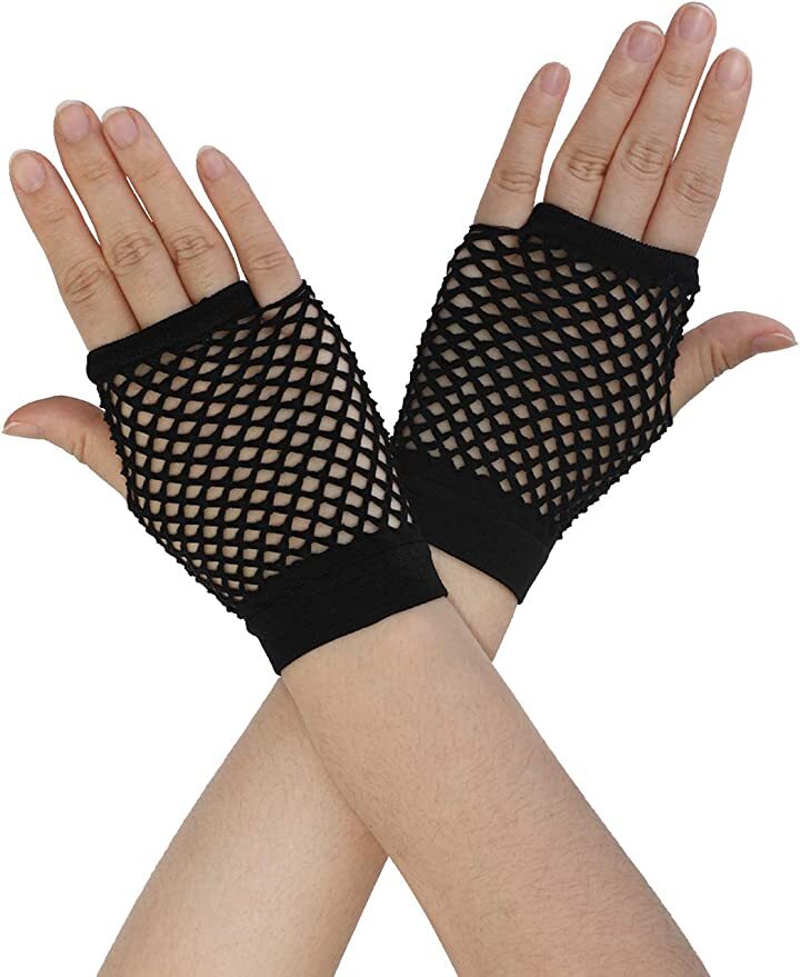 1 Pair Fishnet Gloves Fingerless Wrist Length 70s 80s Costume Party Dance - Black - Next Deals AU