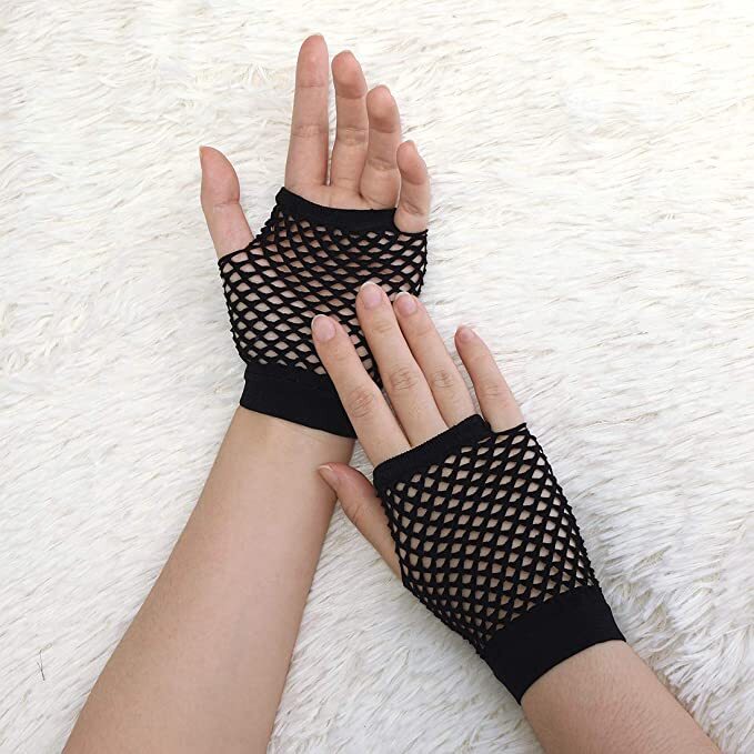 1 Pair Fishnet Gloves Fingerless Wrist Length 70s 80s Costume Party Dance - Black - Next Deals AU