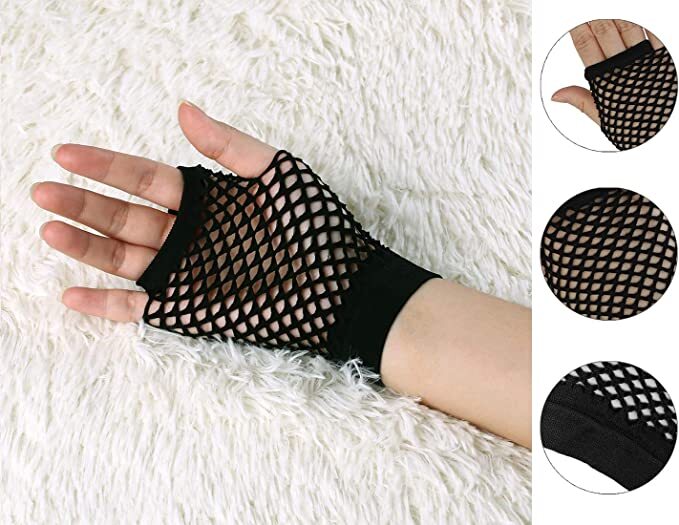 1 Pair Fishnet Gloves Fingerless Wrist Length 70s 80s Costume Party Dance - Black - Next Deals AU