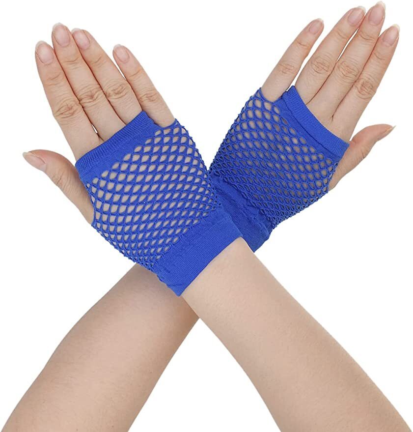 1 Pair Fishnet Gloves Fingerless Wrist Length 70s 80s Costume Party Dance - Blue - Next Deals AU
