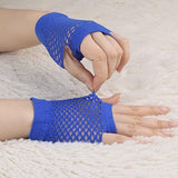 1 Pair Fishnet Gloves Fingerless Wrist Length 70s 80s Costume Party Dance - Blue - Next Deals AU