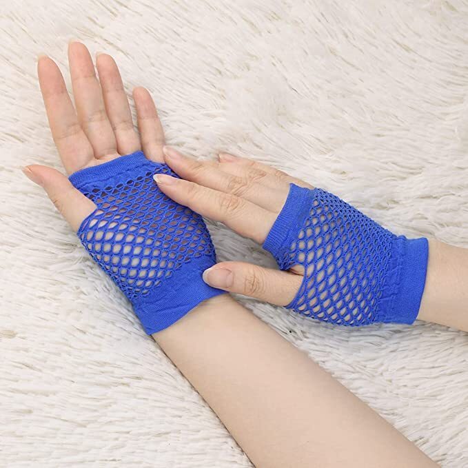 1 Pair Fishnet Gloves Fingerless Wrist Length 70s 80s Costume Party Dance - Blue - Next Deals AU