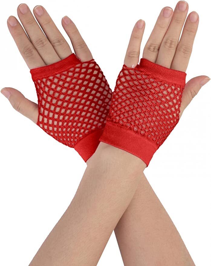 1 Pair Fishnet Gloves Fingerless Wrist Length 70s 80s Costume Party Dance - Red - Next Deals AU