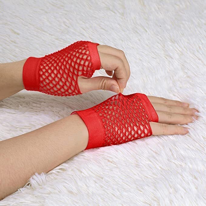 1 Pair Fishnet Gloves Fingerless Wrist Length 70s 80s Costume Party Dance - Red - Next Deals AU