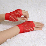 1 Pair Fishnet Gloves Fingerless Wrist Length 70s 80s Costume Party Dance - Red - Next Deals AU