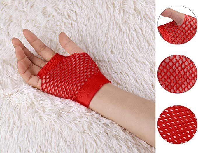 1 Pair Fishnet Gloves Fingerless Wrist Length 70s 80s Costume Party Dance - Red - Next Deals AU