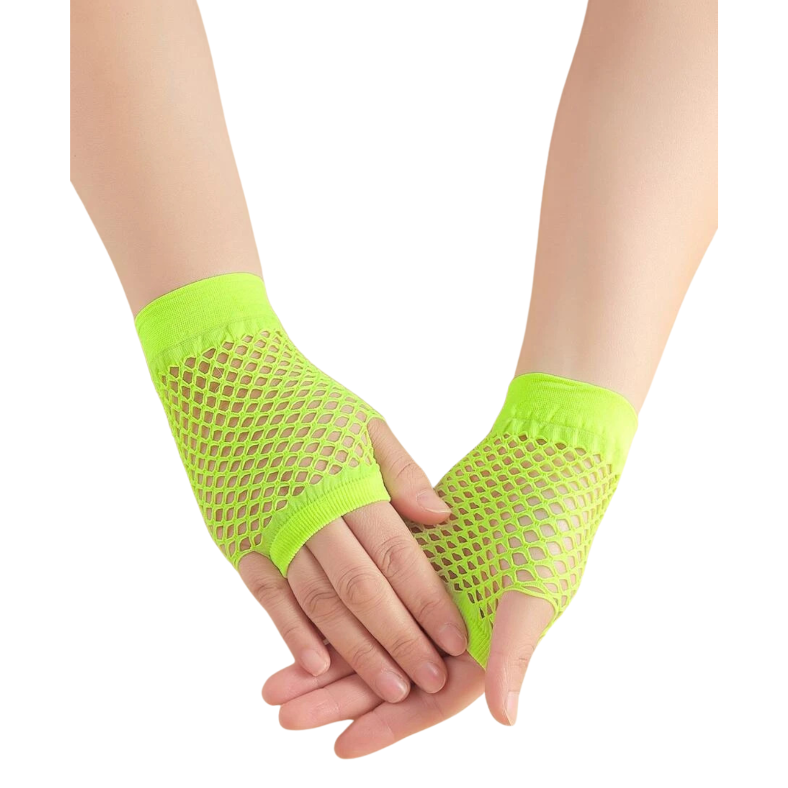 1 Pair Fishnet Gloves Fingerless Wrist Length Costume Party Dance - Fluro Yellow - Next Deals AU