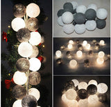 1 Set of 20 LED Black White 5cm Cotton Ball Battery Powered String Lights Xmas Gift Home Wedding Party Bedroom Decoration Outdoor Indoor Table Centrepiece - Next Deals AU