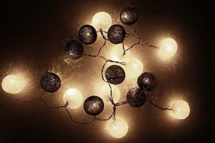 1 Set of 20 LED Black White 5cm Cotton Ball Battery Powered String Lights Xmas Gift Home Wedding Party Bedroom Decoration Outdoor Indoor Table Centrepiece - Next Deals AU