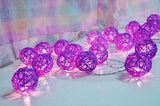 1 Set of 20 LED Cassis Purple 5cm Rattan Cane Ball Battery Powered String Lights Christmas Gift Home Wedding Party Bedroom Decoration Table Centrepiece - Next Deals AU