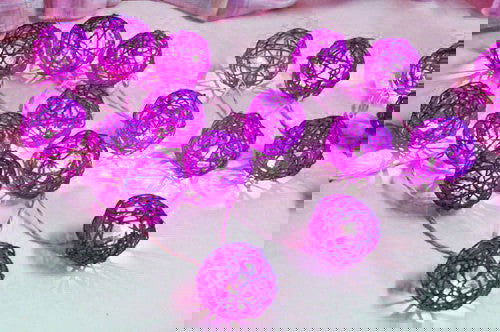 1 Set of 20 LED Cassis Purple 5cm Rattan Cane Ball Battery Powered String Lights Christmas Gift Home Wedding Party Bedroom Decoration Table Centrepiece - Next Deals AU