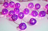 1 Set of 20 LED Cassis Purple 5cm Rattan Cane Ball Battery Powered String Lights Christmas Gift Home Wedding Party Bedroom Decoration Table Centrepiece - Next Deals AU