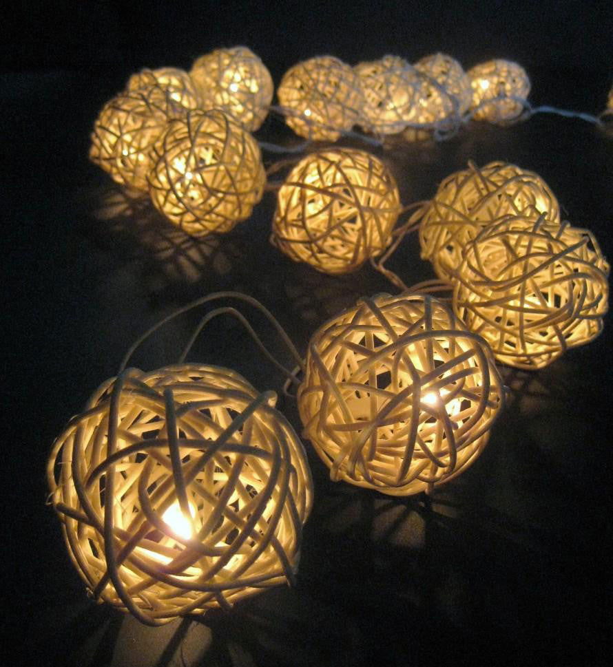 1 Set of 20 LED Cream White 5cm Rattan Cane Ball Battery Powered String Lights Christmas Gift Home Wedding Party Bedroom Decoration Table Centrepiece - Next Deals AU