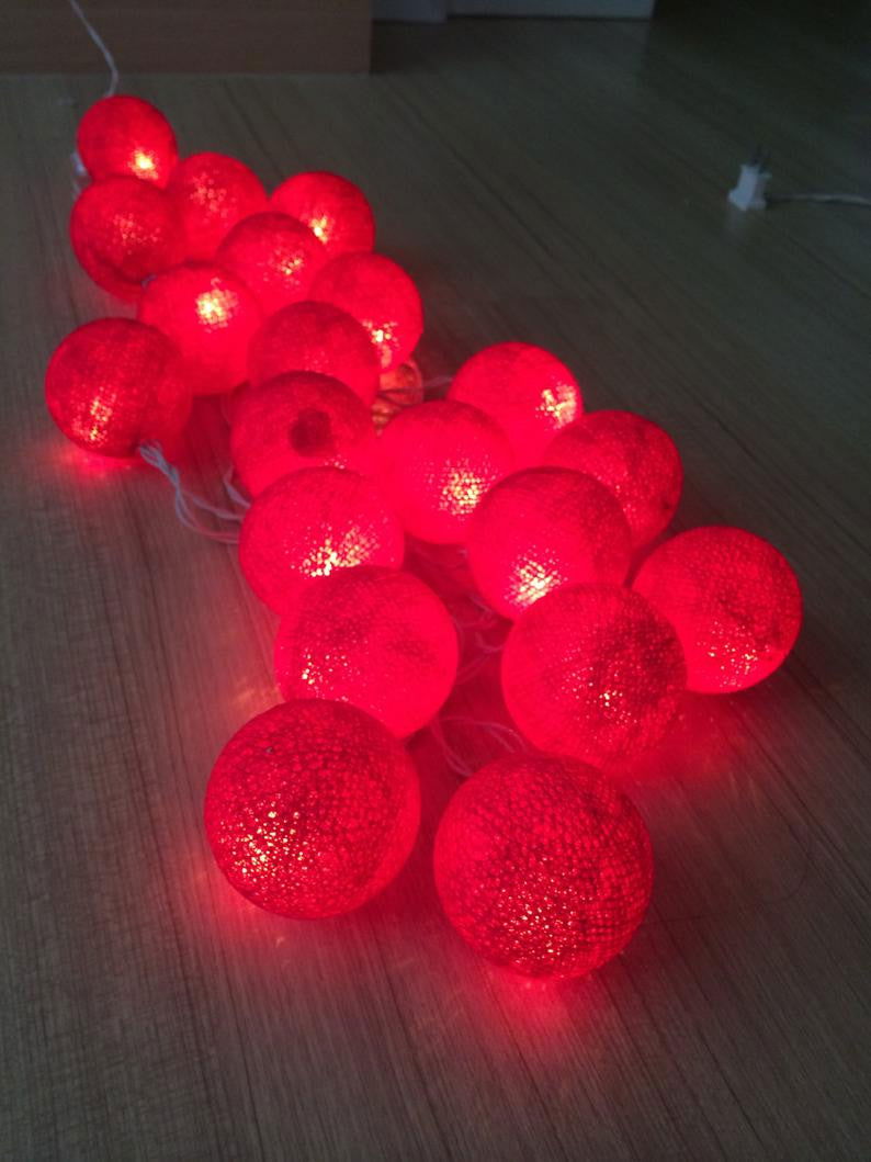 1 Set of 20 LED Red 5cm Cotton Ball Battery Powered String Lights Christmas Gift Home Wedding Party Bedroom Decoration Outdoor Indoor Table Centrepiece - Next Deals AU