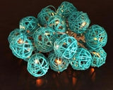 1 Set of 20 LED Turquoise 5cm Rattan Cane Ball Battery Powered String Lights Christmas Gift Home Wedding Party Bedroom Decoration Table Centrepiece - Next Deals AU