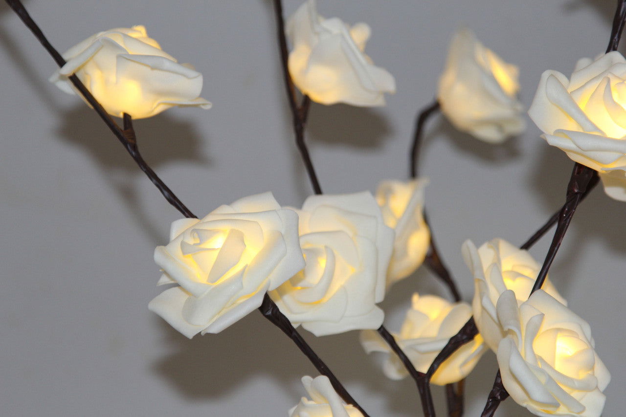 1 Set of 50cm H 20 LED White Rose Tree Branch Stem Fairy Light Wedding Event Party Function Table Vase Centrepiece Decoration - Next Deals AU