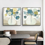 Wall Art 50cmx50cm Blue Bouquet 2 Sets Black Frame Canvas