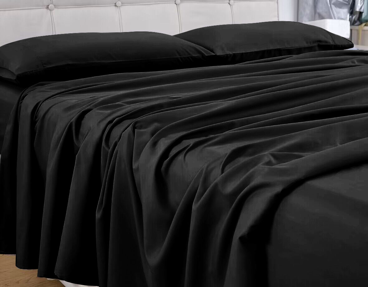 GOMINIMO 4 Pcs Bed Sheet Set 1000 Thread Count Ultra Soft Microfiber - Queen (Black)