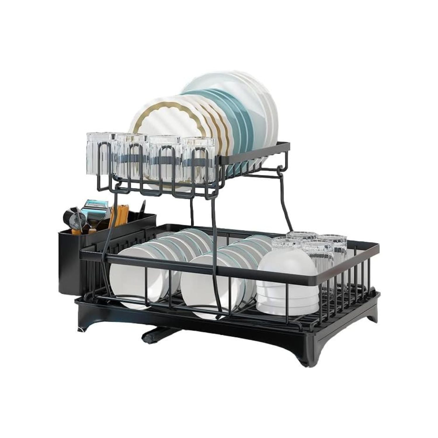 Gominimo 2 Tier Dish Drying Rack with Drain Board and Drip Tray Kitche ...