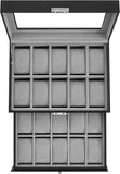 SONGMICS 20-Slot Watch Box with Glass Lid 2 Layers Black Synthetic Leather Gray Lining