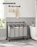 SONGMICS Laundry Basket with 4 Removable Laundry Bin on Wheels Gray