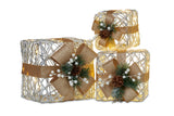 Swishmas 3 Piece Christmas Present Display Set With Lights & Gold Bows