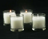 25 White Wax Clear Glass Holder Votive Candle - Wedding Event Centrepiece Table Decoration