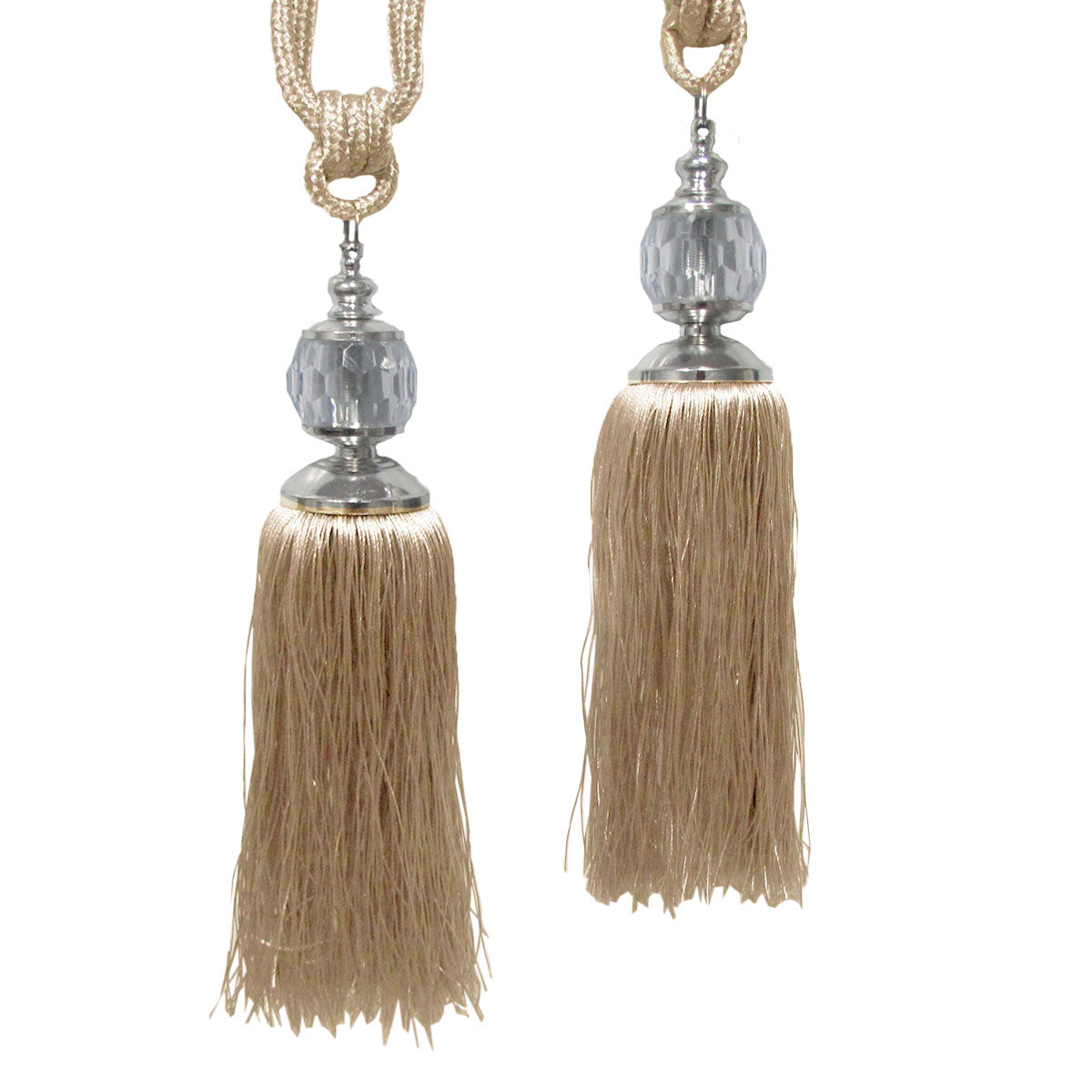 Elizabeth Pair of Curtain Tassel Rope Ties Latte/Silver