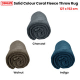 Solid Colour Soft Coral Fleece Throw Rug 127 x 152 cm Indigo