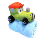 Baby Blue Blanket with Toy Tractor