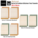 Ladelle Set of 4 Retreat Cotton Kitchen Tea Towels 50 x 70 cm Mustard