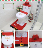 4pcs Christmas Toilet Seat Cover Rug Bathroom Set Santa Snowman Xmas Home Décor, Santa
