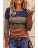Azura Exchange Lace Splicing Color Block Long Sleeve Top - XL