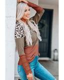 Azura Exchange Leopard Color Block Lace Splicing Top - S