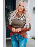 Azura Exchange Leopard Color Block Lace Splicing Top - S