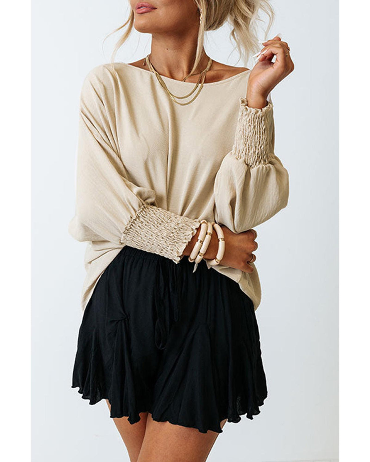 Azura Exchange Smocked Wrist Shift Top - L