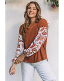 Azura Exchange Contrast Bubble Sleeve Ribbed Top - L