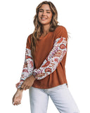 Azura Exchange Contrast Bubble Sleeve Ribbed Top - L