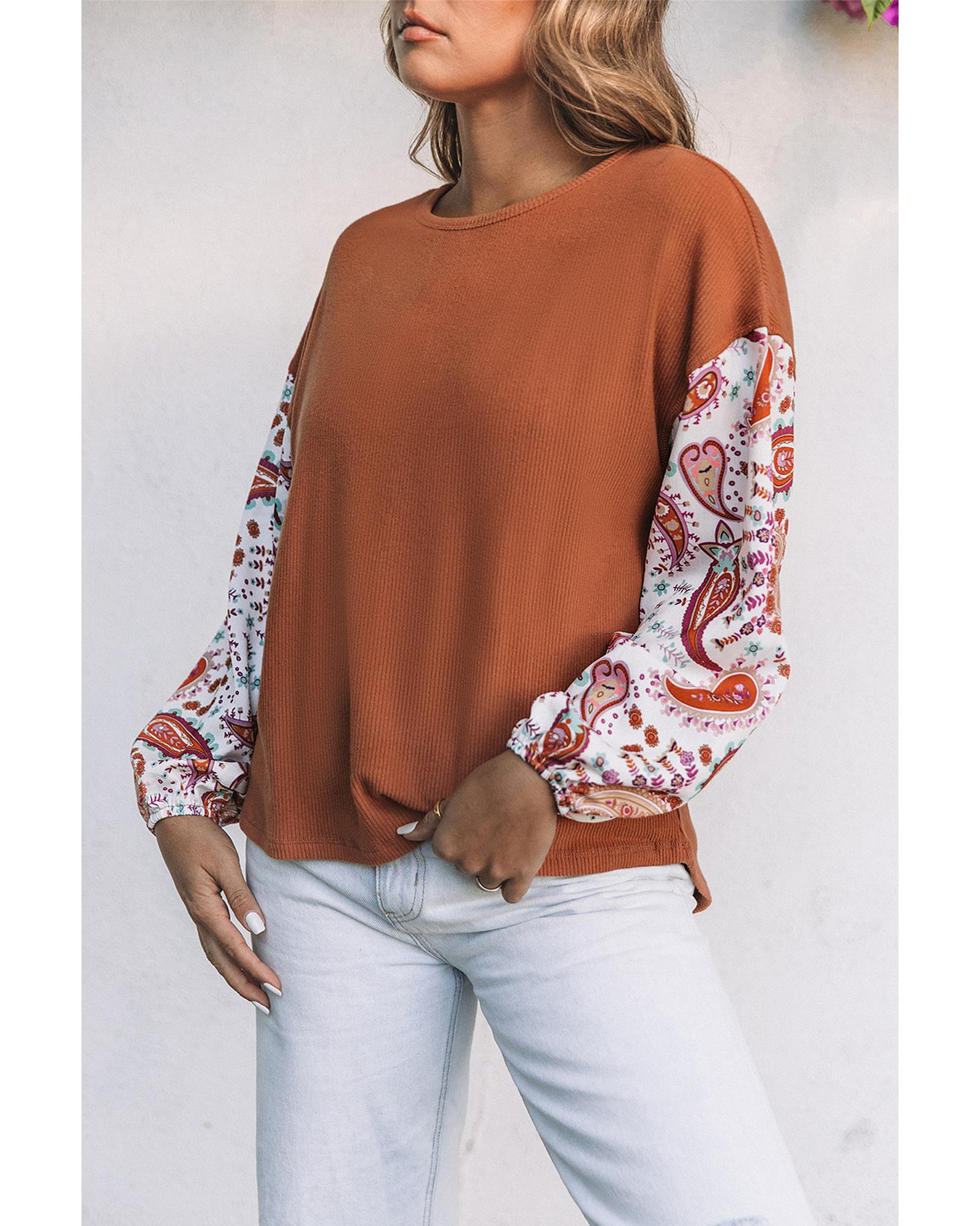 Azura Exchange Contrast Bubble Sleeve Ribbed Top - L