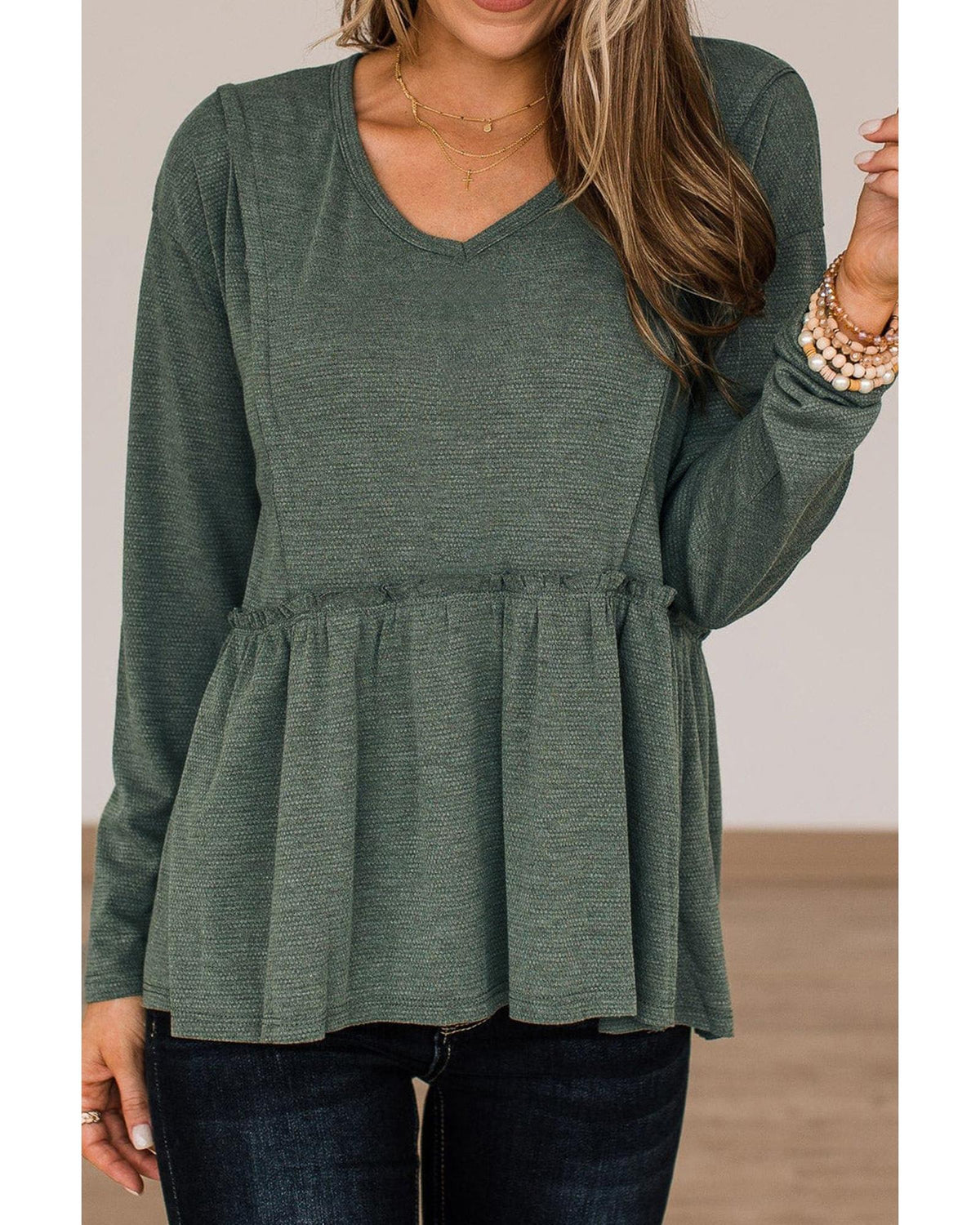 Azura Exchange Outseam Detail Long Sleeve Peplum Top - XL